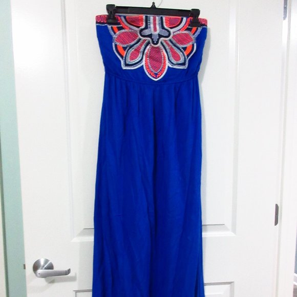 Embroidered strapless maxi Game day Blue sz L - Picture 2 of 6